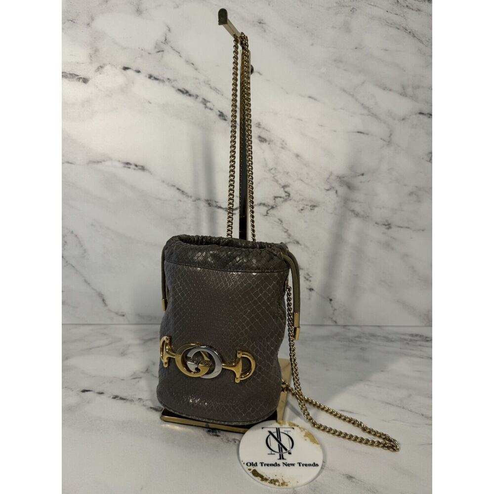 Gucci Gray Snakeskin Mini Zumi Bucket Bag